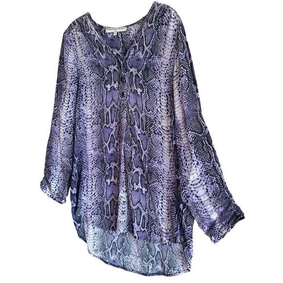 What Goes Around Comes Around Vanessa Purple Silk Snakeskin Top Sz M Whimsygoth - Picture 1 of 16